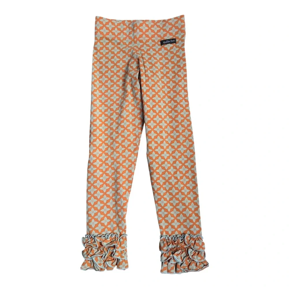Matilda Jane Girls Sunburst Ruffle Leggings Secret Fields Orange Blue Size 8‎
